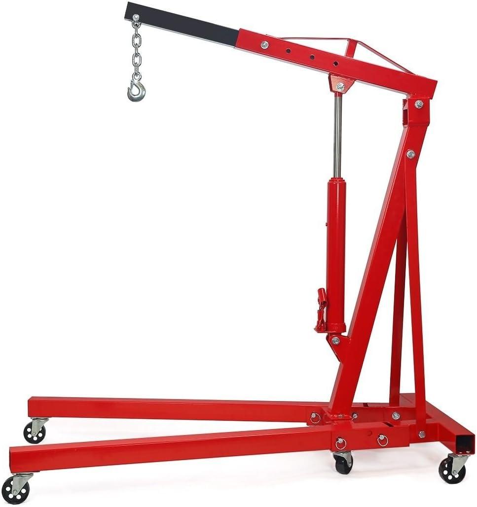 Stark 2 Ton Engine Hoist Stand Cherry Picker Ship Crane Lift Workshop Foldable Stand, Red