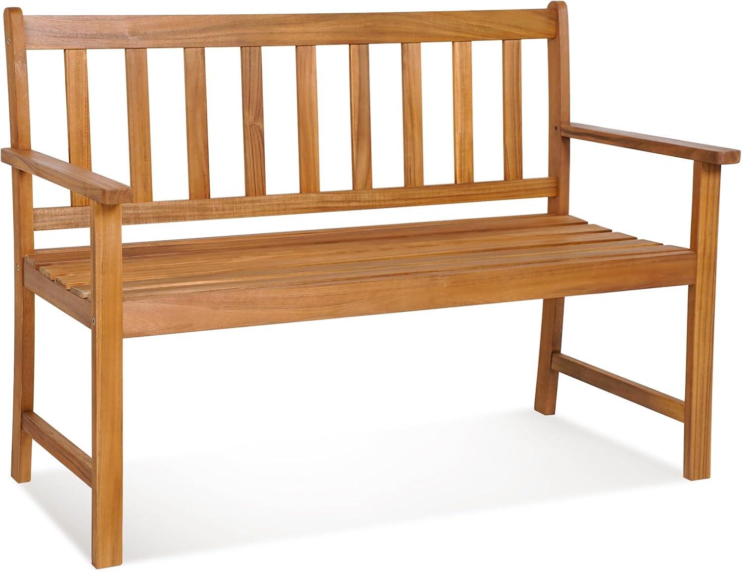 GVN 2-Person Outdoor Acacia Wood Bench with Backrest, Comfortable Outdoor Seating with Resistant Finish