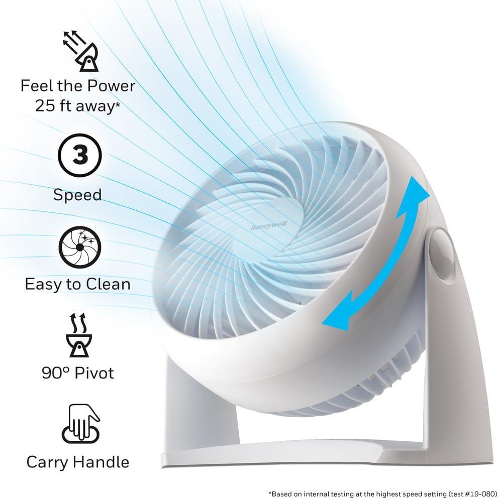 Honeywell TurboForce Table Air Circulator Fan White HT904: Portable Desk Fan, Quiet Operation, Adjustable Tilt, 3 Speeds