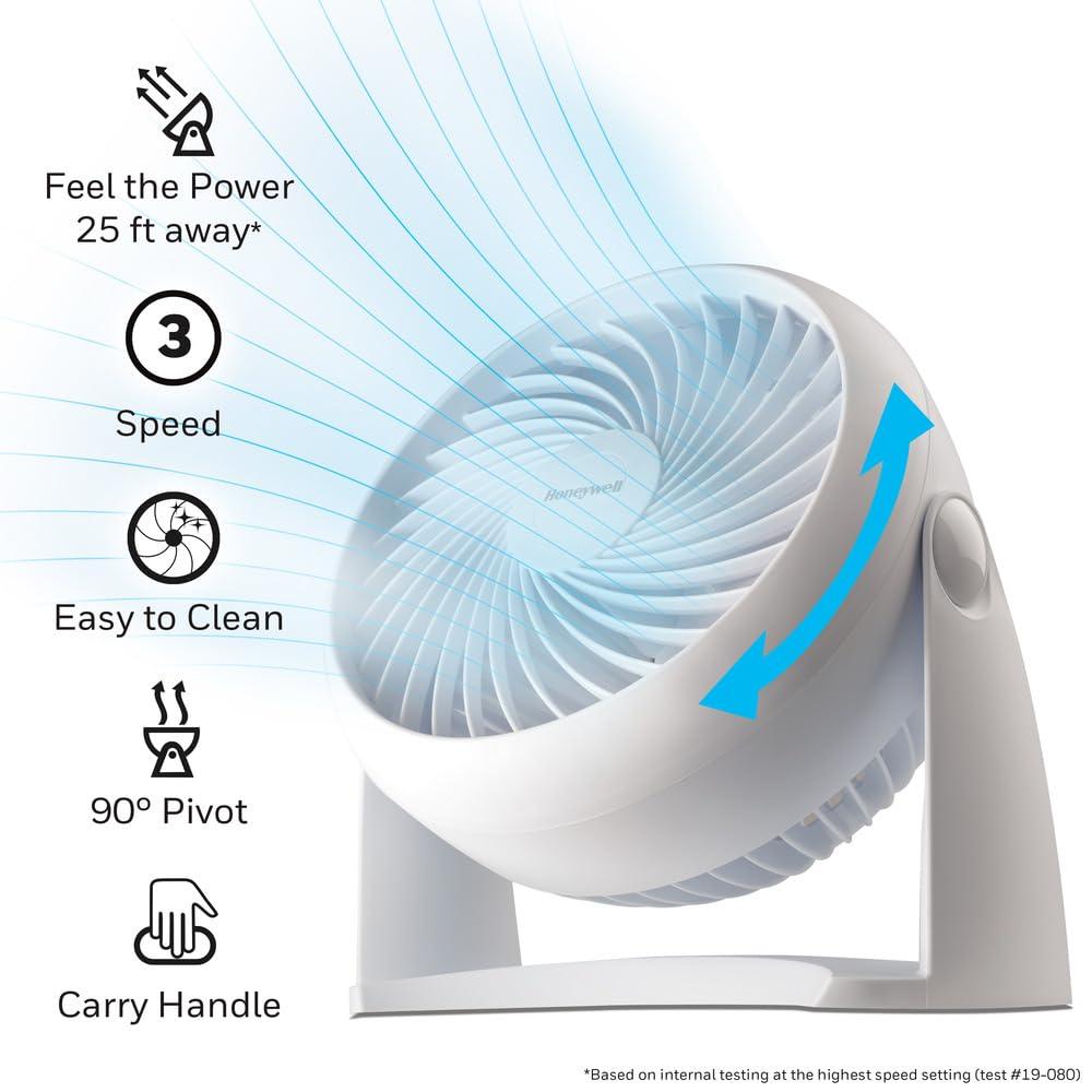 Honeywell TurboForce Table Air Circulator Fan White HT904: Portable Desk Fan, Quiet Operation, Adjustable Tilt, 3 Speeds