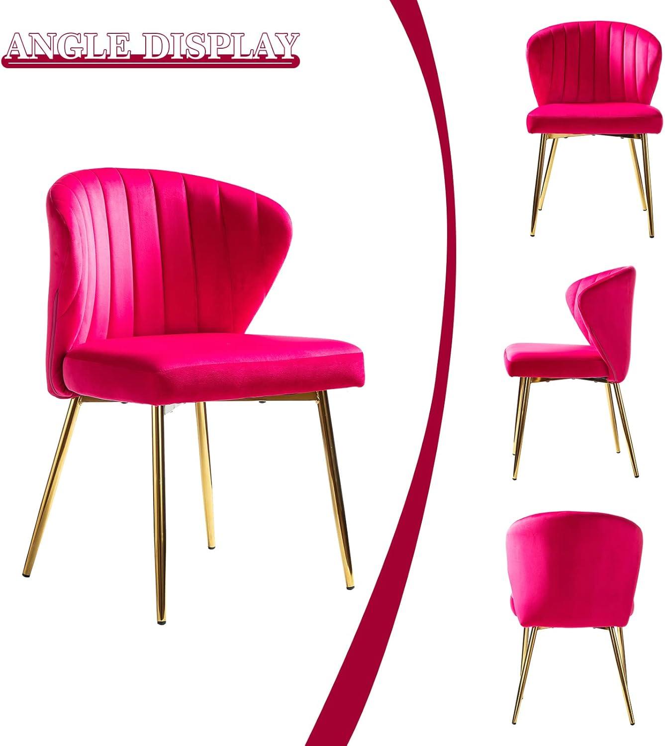 Velvet Upholstery Comfy Dining Chair Accent Channel Tufted Metal Legs Home Living Room Bedroom Kitchen Red