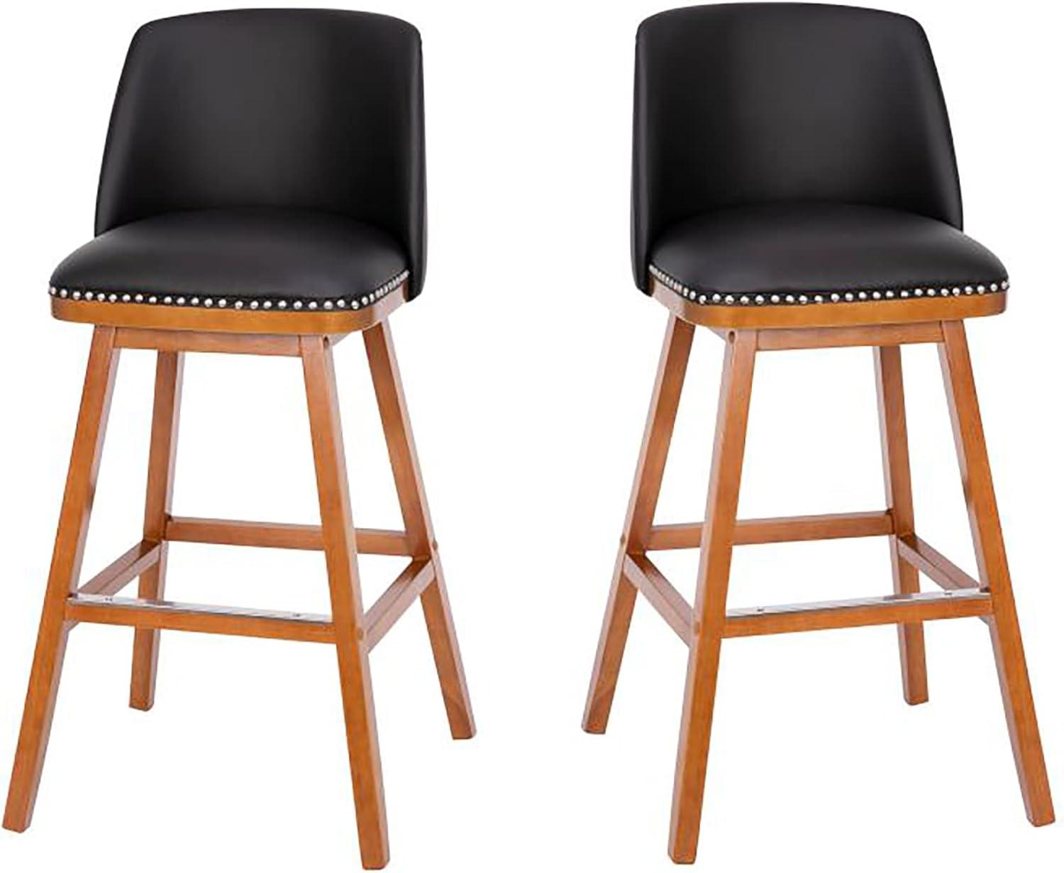 Flash Furniture 2 Pack Commercial Walnut Finish Wood Barstools with Nail Trim-Charcoal Faux Linen