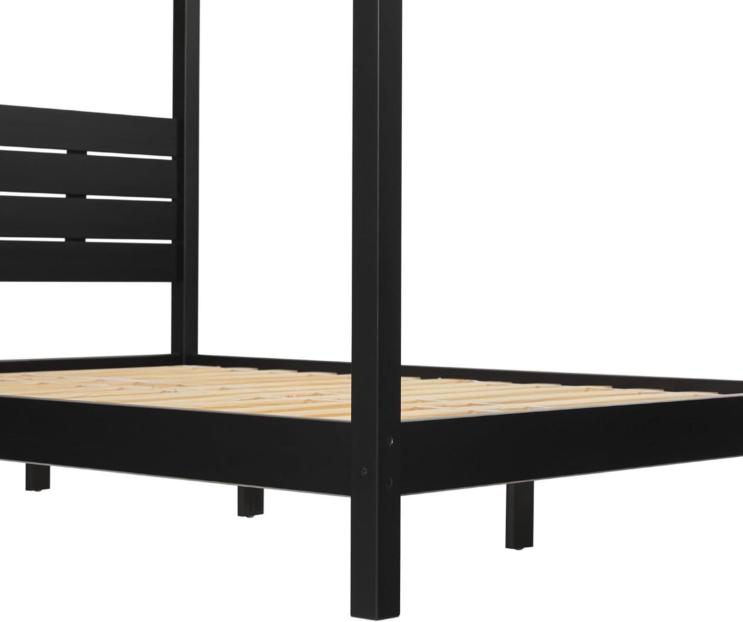 Walker Edison Minimalist Solid Wood Canopy Full Bed, Black