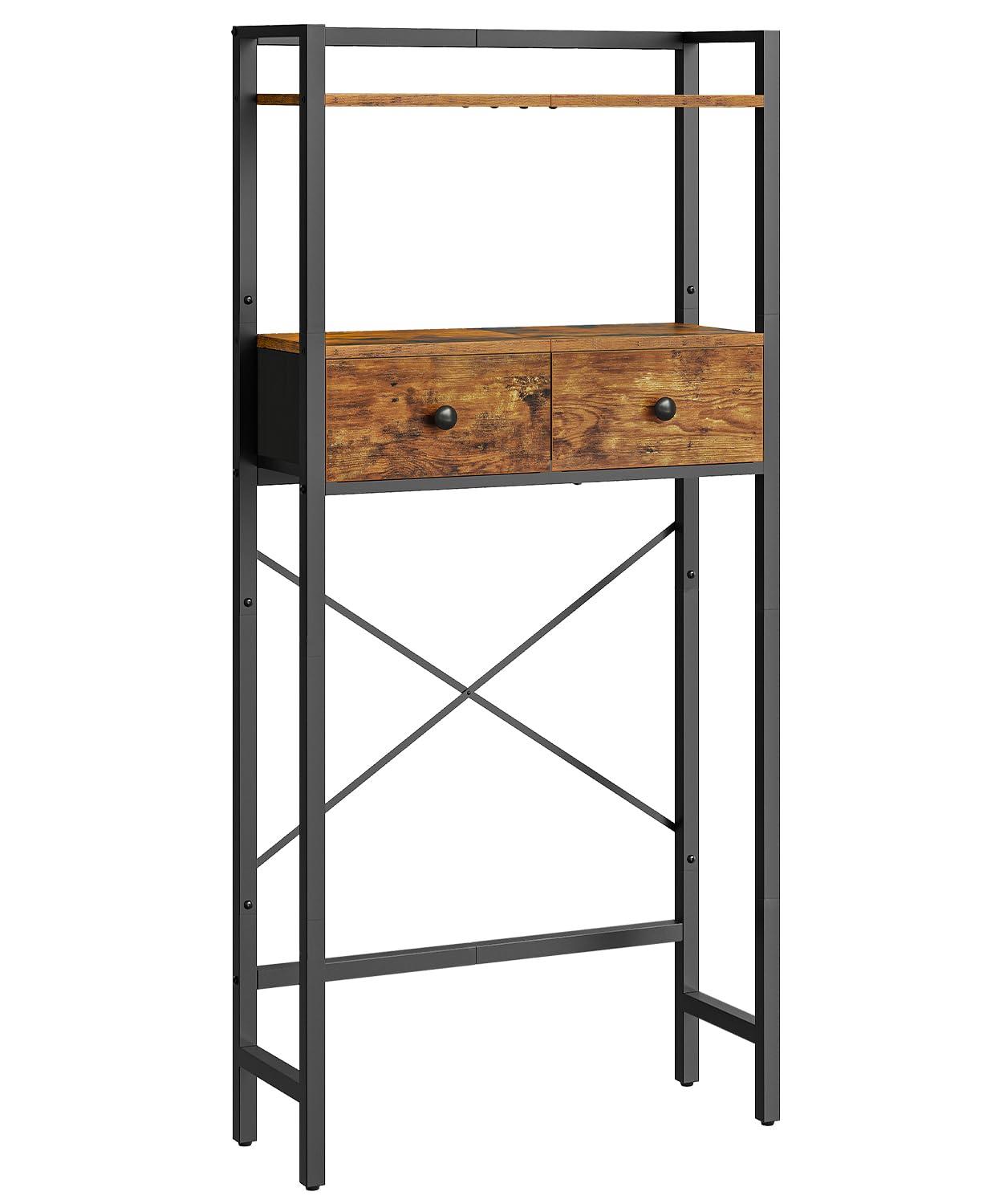 HOOBRO Over-The-Toilet Storage Rack with 2 Drawers, 3-Tier Bathroom Organizer Shelf Over Toilet, Freestanding Toilet Shelf, Storage Cabinet, Rustic Brown and Black BF47TS01