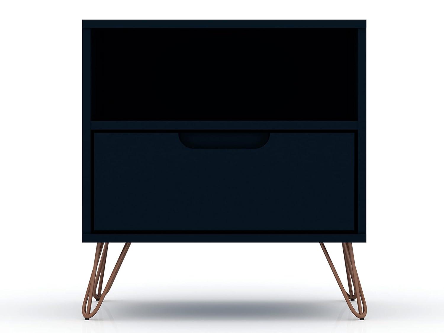 Set of 2 Rockefeller 1 Drawer Nightstands Tatiana Midnight Blue - Manhattan Comfort