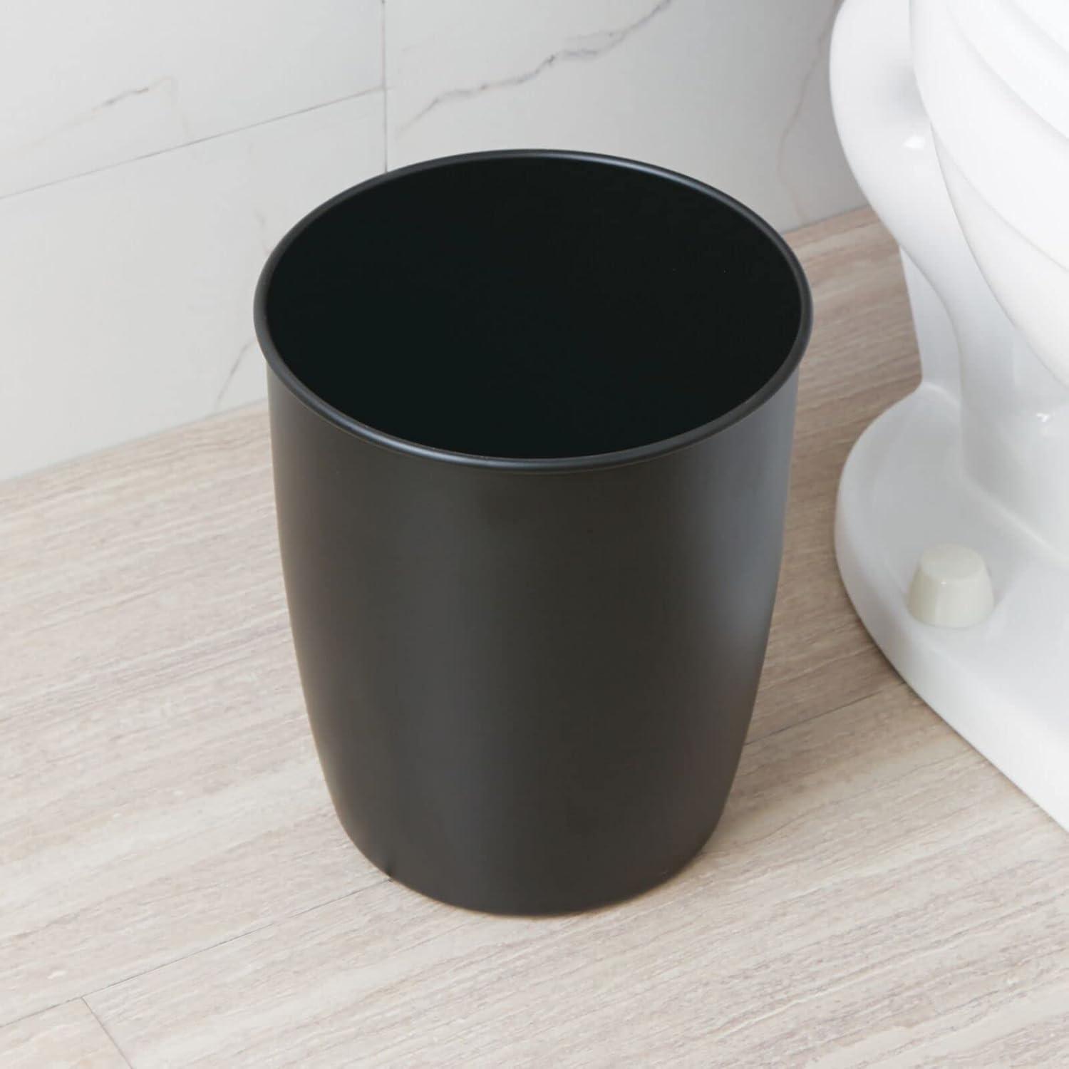 Matte Black Small Round Steel Bathroom Trash Can