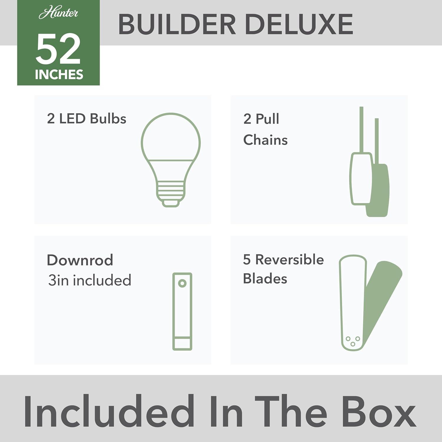 Hunter Fan 52" Builder Deluxe 5 - Blade Standard Ceiling Fan with Pull Chain and Light Kit Included