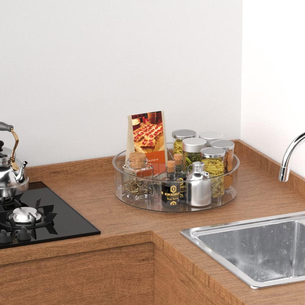 iDesign iDesign Recycled Plastic Divided Lazy Susan Turntable Organizer, Pantry, Bathroom, General Storage and More, The Linus Collection - 11.5", Clear
