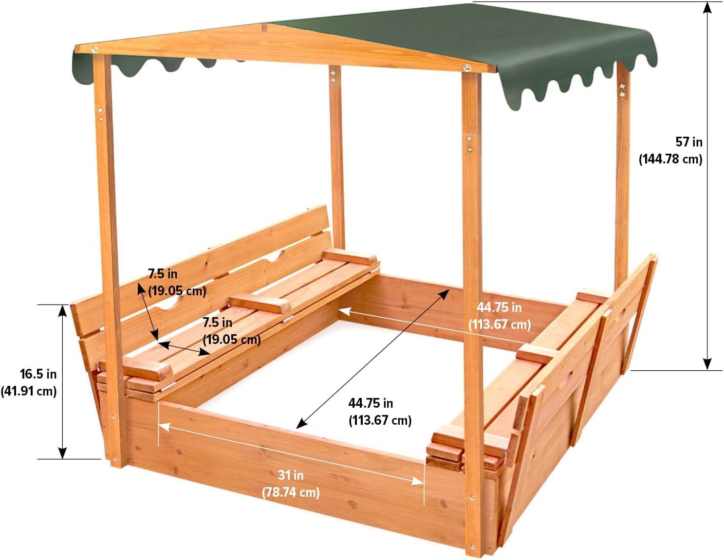 Natural Cedar Sandbox with Hunter Green Canopy and Benches