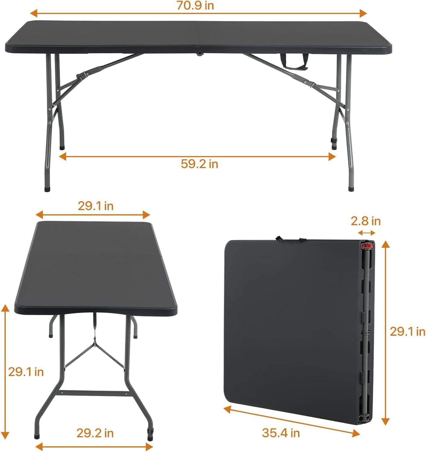 Folding Table 6 Foot,  Heavy-Duty, Portable Plastic Construction with Carrying Handle – Perfect for Picnics, Parties, and Office Indoor Outdoor Use, White