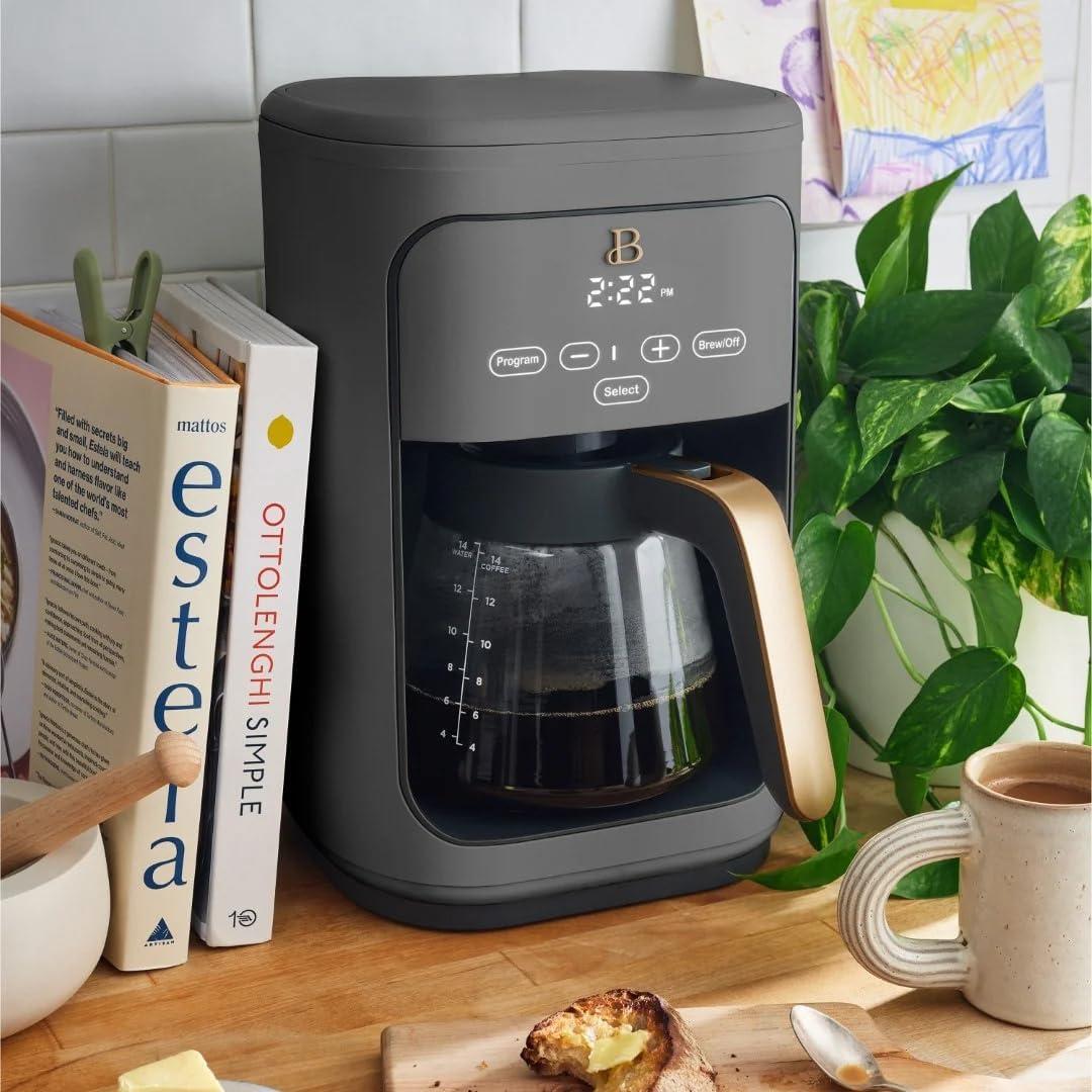 Beautiful 14-Cup Programmable Drip Coffee Maker with Touch-Activated Display, Oyster Grey by Drew Barrymore