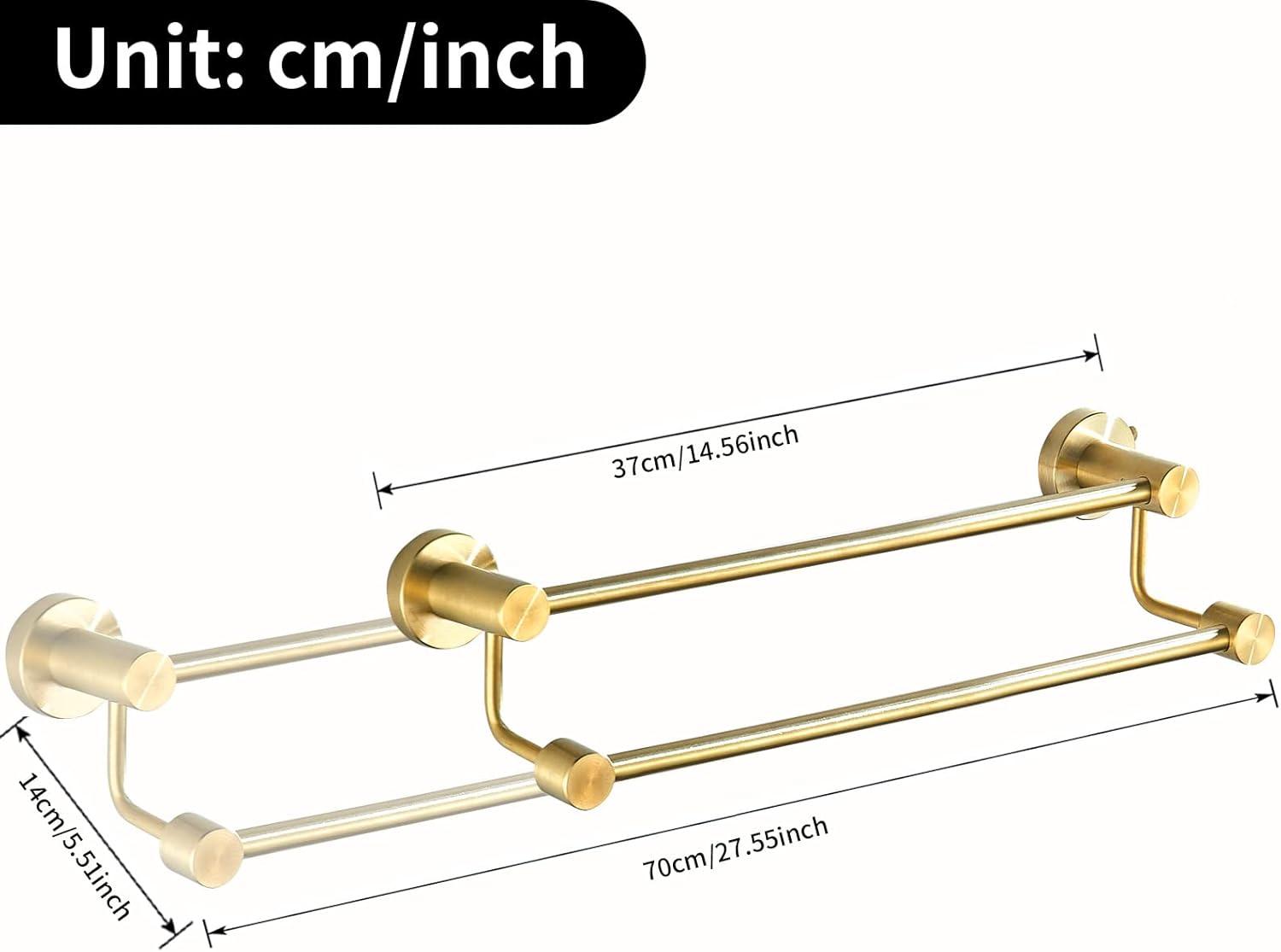 Brushed Gold Stainless Steel Double Towel Bar Rack