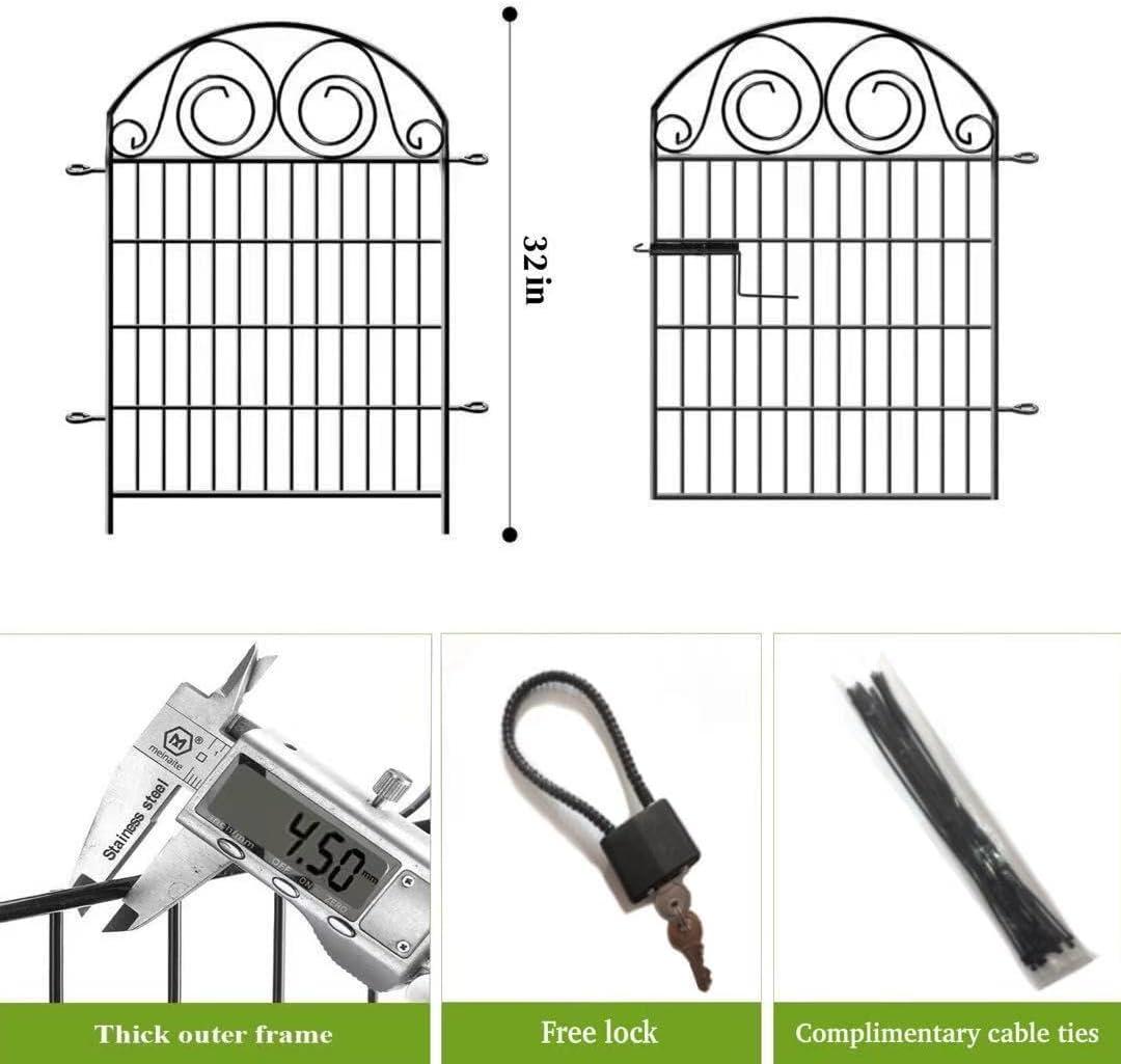 Tall Garden Fence Animal Barrier with Gate, 32 in(H) 16 Panels Garden Fences and Borders for Dogs, Dog Fence Outdoor for Yard, Total Length 35 Ft Metal Temporary Fencing│Patented