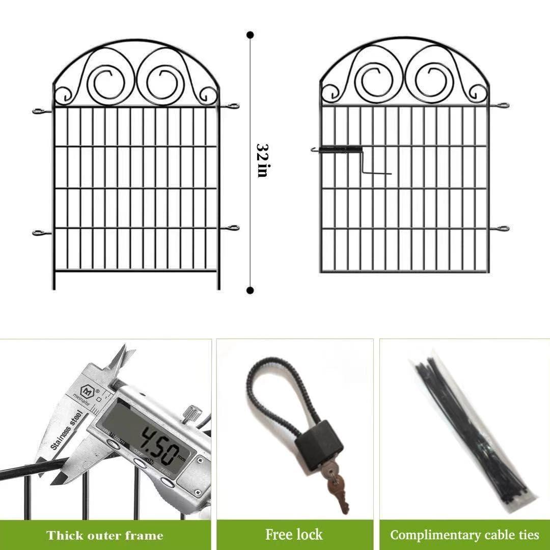 Tall Garden Fence Animal Barrier with Gate, 32 in(H) 16 Panels Garden Fences and Borders for Dogs, Dog Fence Outdoor for Yard, Total Length 35 Ft Metal Temporary Fencing│Patented