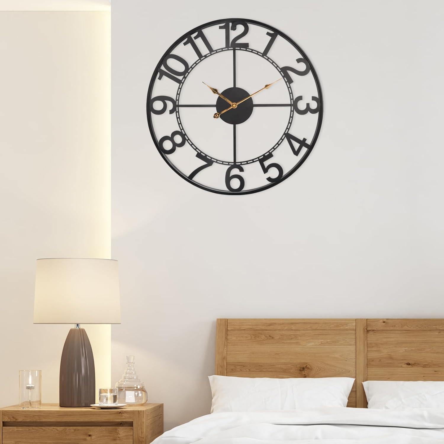 Oversized Black Metal Analog Wall Clock with Arabic Numerals