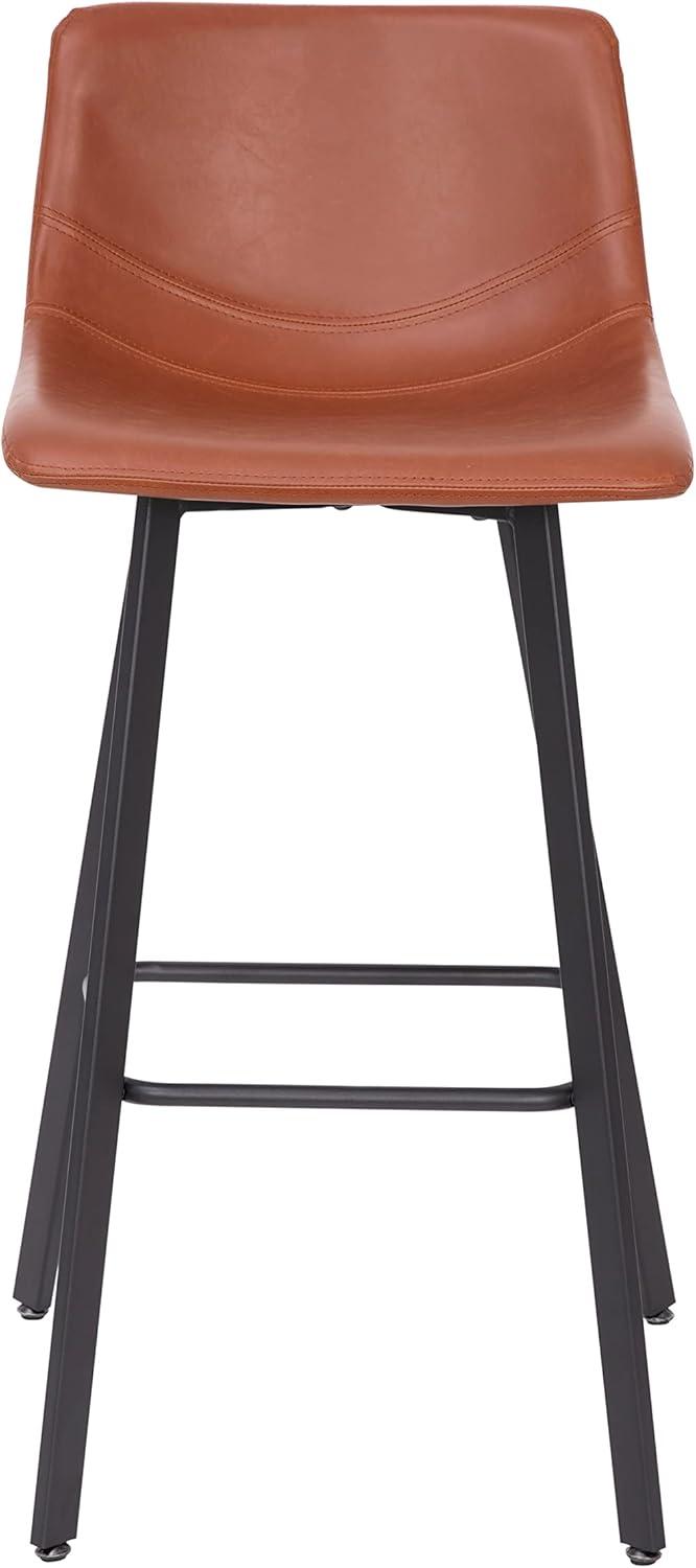 Flash Furniture Set of 2 Commercial Indoor Armless Iron Barstools - Cognac LeatherSoft
