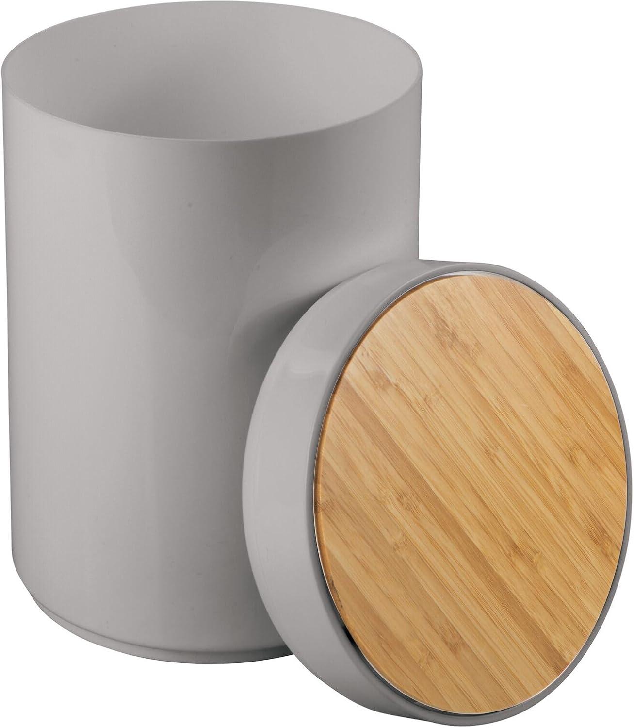 mDesign Plastic Round Trash Can Small with Swing-Close Lid - Gray/Natural