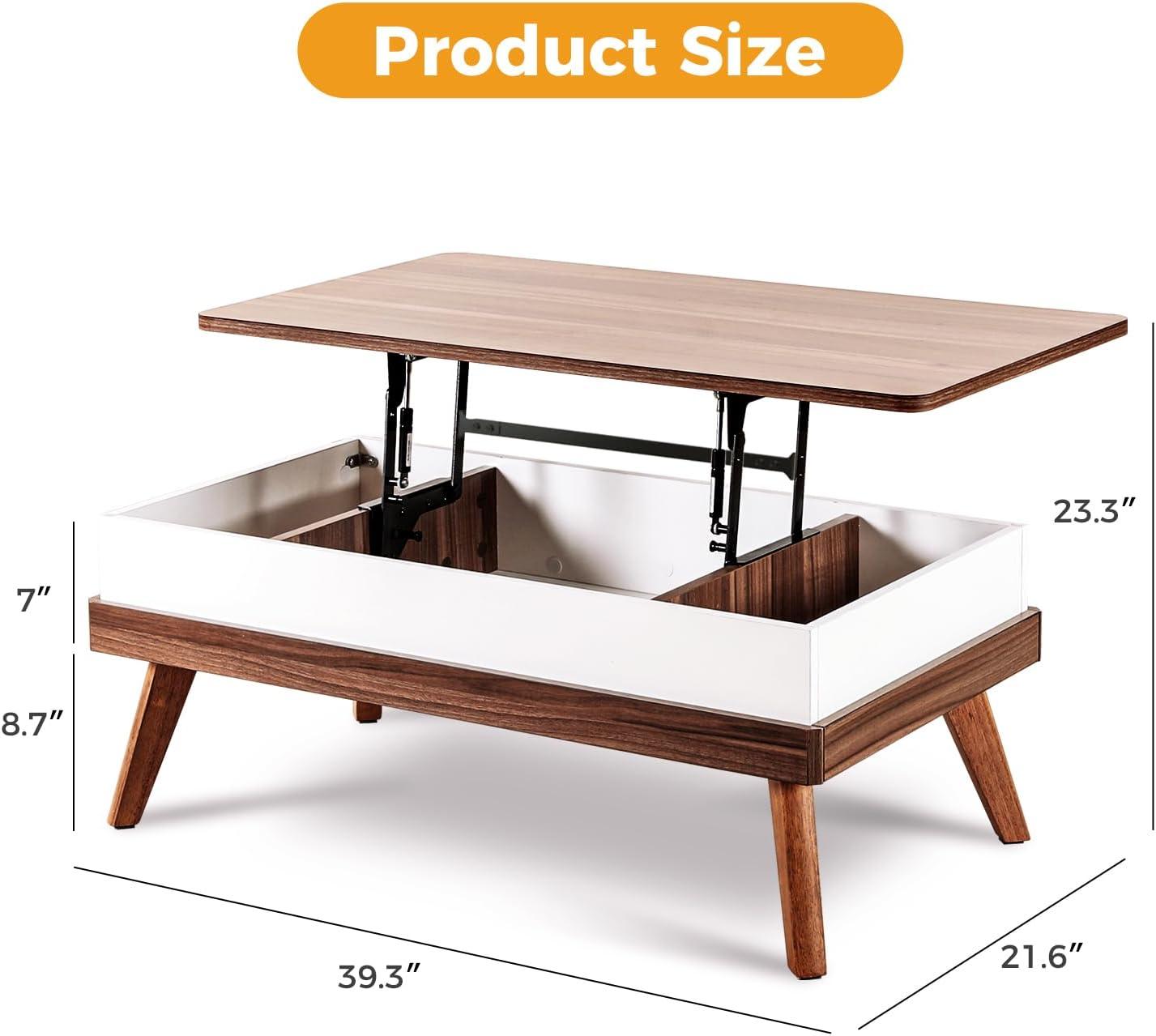 Walnut Lift-Top Rectangular Coffee Table with Hidden Storage