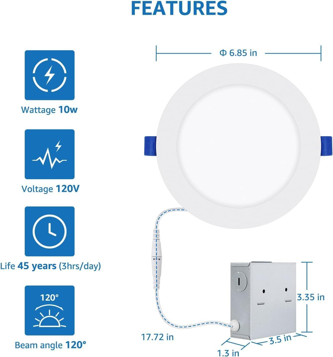 Lepro 6 Pack 6 Inch Canless LED Recessed Light,Dimmable Retrofit Ultra-Thin Ceiling Light with Junction Box,5000K Daylight Wafer Lights 12W 1050LM,50,000hrs Lifespan-ETL,FCC & Energy Star Certified