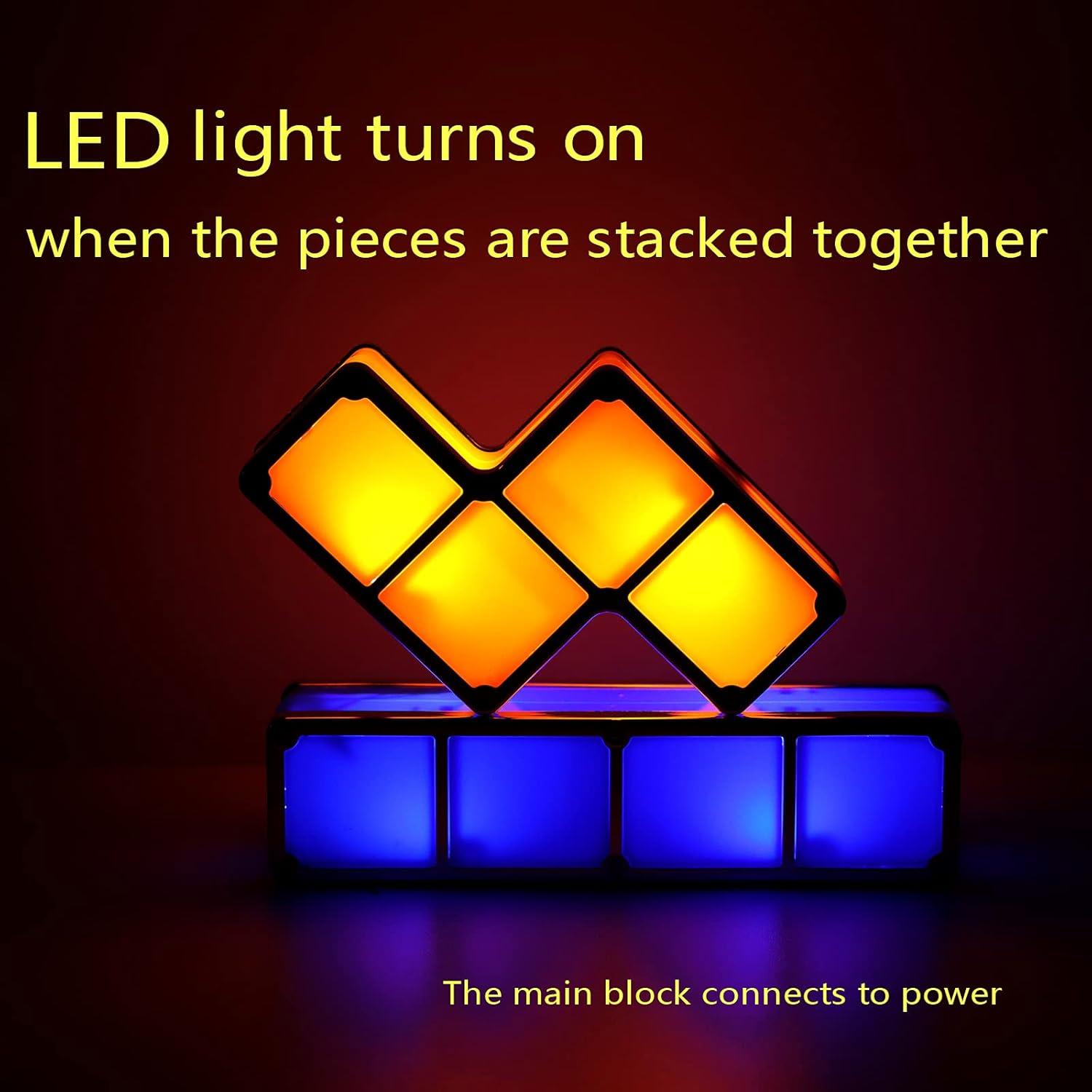 Night Light for Kids, Stackable LED 7 Colors 3D Puzzles Night Light Induction Interlocking Desk Lamp, DIY Tangram Light Blocks Puzzles lamp for Kids Teens Bedroom