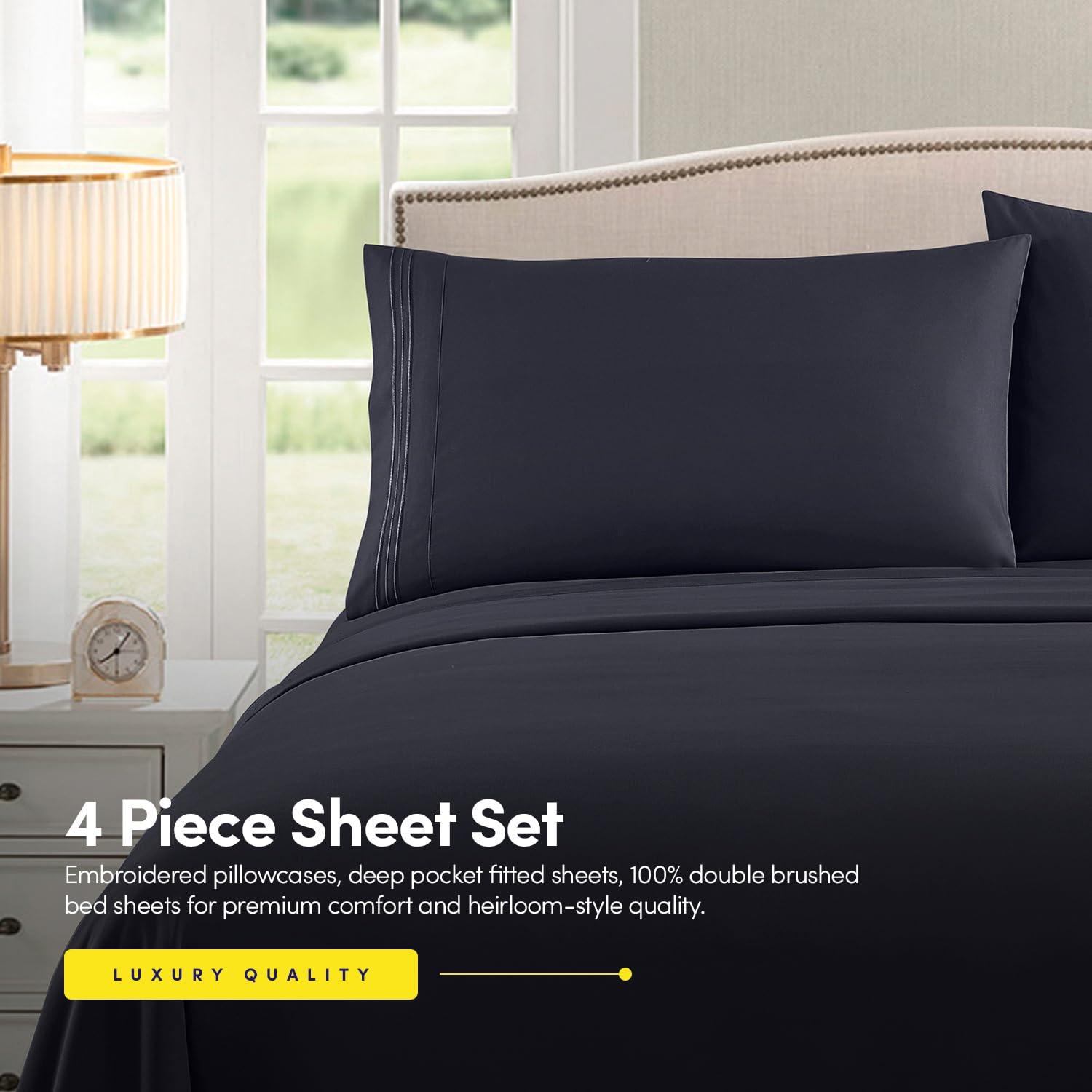 1500 Supreme Collection Queen Sheet Sets Navy Blue - Luxury Hotel Bed Sheets and Pillowcase Set for Queen Mattress - Extra Soft, Elastic Corner Straps, Deep Pocket Sheets, Queen Navy Blue