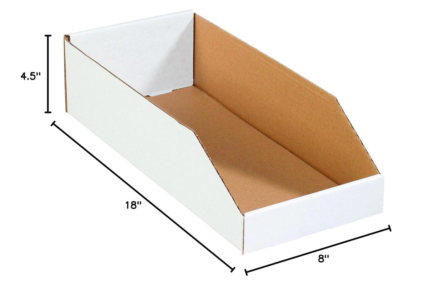 White Corrugated Cardboard Storage Bin 8" x 18" x 4.5" 50-Pack