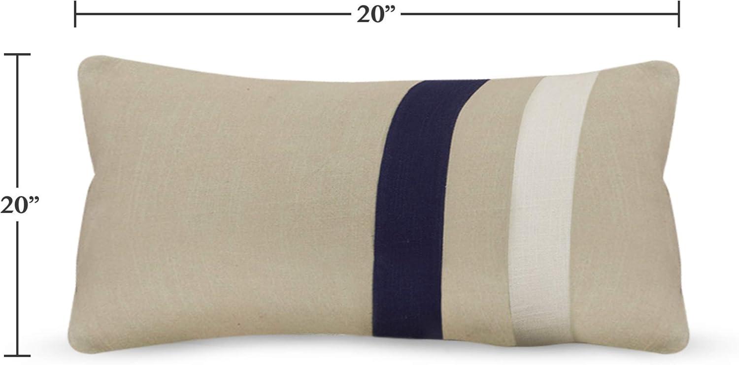 Beige Cotton Throw Pillow with Dual Stripe Design