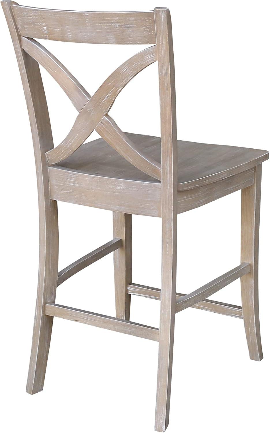 24" Vinyard Counter Height Barstool Washed Gray/Taupe - International Concepts: Solid Wood, X-Back Design
