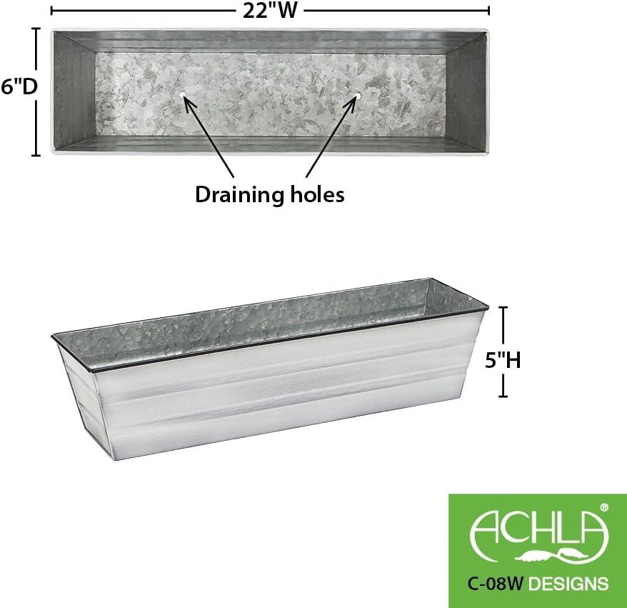 22" Galvanized Metal Rectangular Planter Box Cape Cod White - ACHLA Designs: Steel Construction, Wall-Mountable, Patina Finish