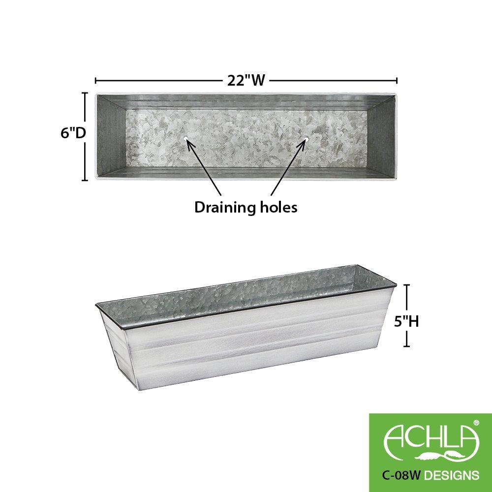 22" Galvanized Metal Rectangular Planter Box Cape Cod White - ACHLA Designs: Steel Construction, Wall-Mountable, Patina Finish