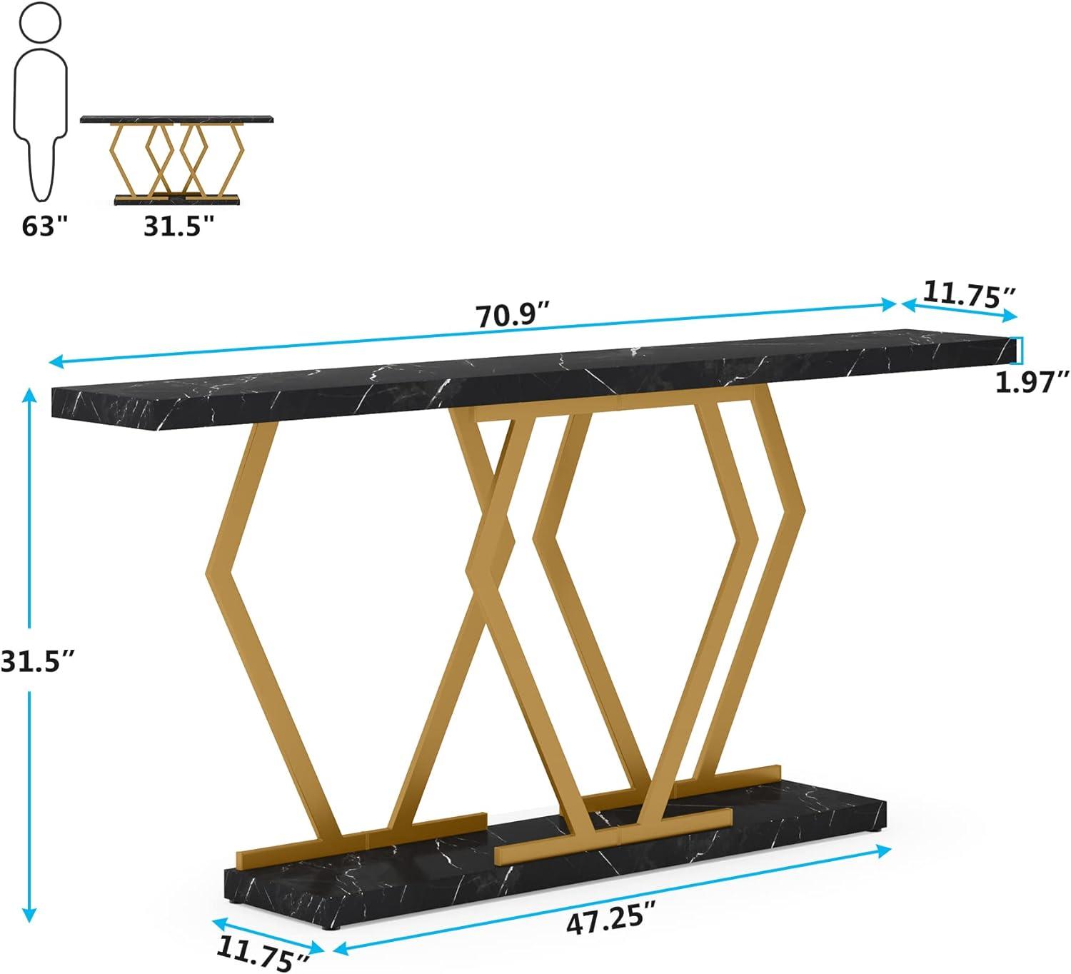 Yardi Yarda 70.9" Console Table, Modern Sofa Table with Faux Marble Tabletop, Faux Marble Black & Gold