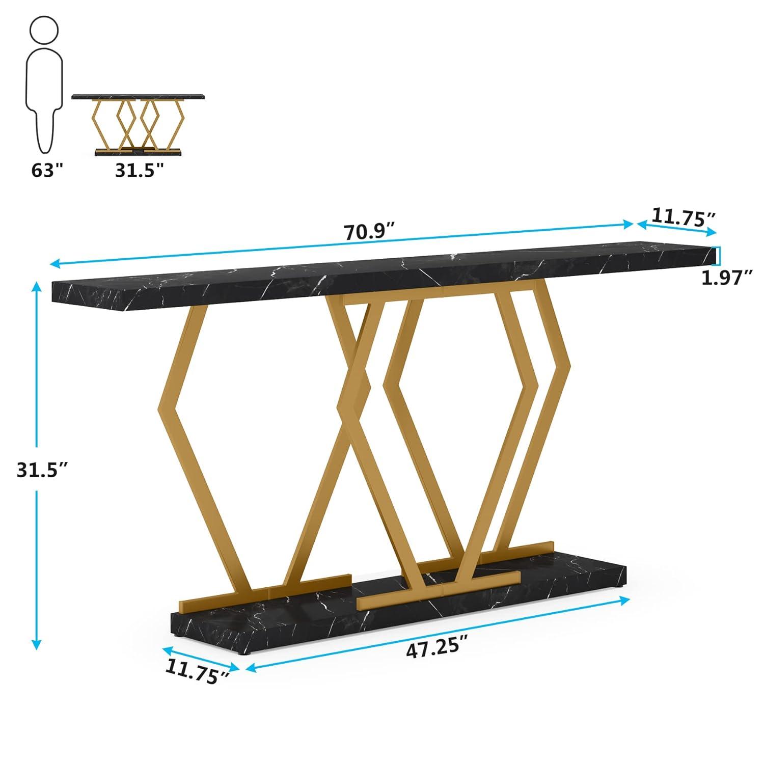 Yardi Yarda 70.9" Console Table, Modern Sofa Table with Faux Marble Tabletop, Faux Marble Black & Gold