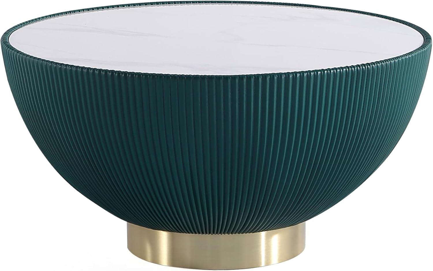 Anderson Green Faux Marble Leatherette Round Coffee Table with Gold Base