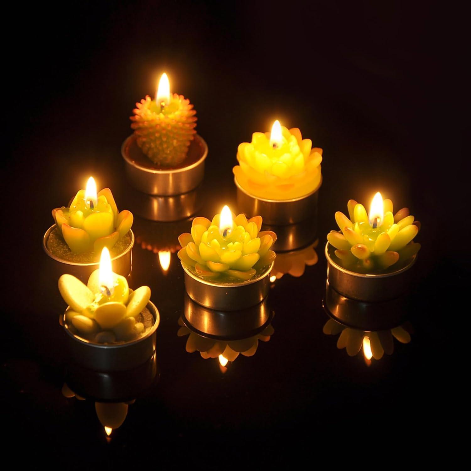 SSleng Cactus Tealight Candles, Handmade Delicate Succulent Cactus Candles（ Perfect for Birthday Party ,Wedding, Spa, Home Decor) C66