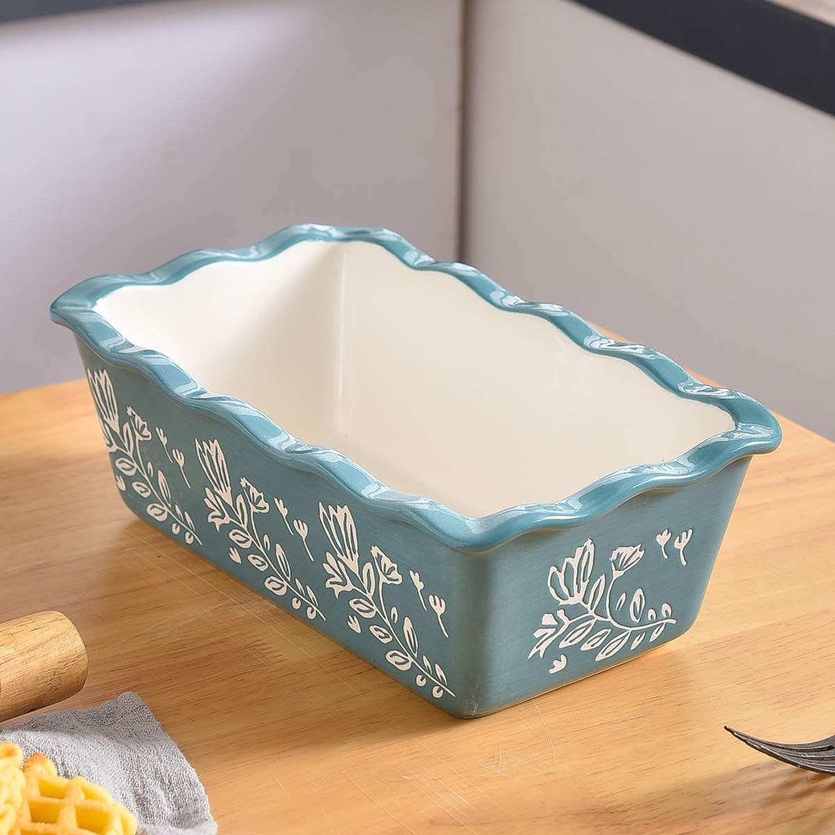 Blue Hand-Painted Ceramic Loaf Pan Set