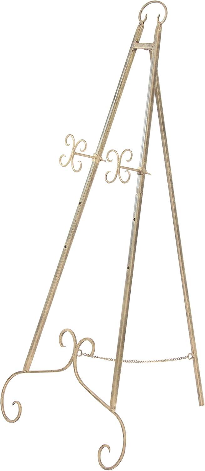 Gold Metal Scroll Adjustable Floor Easel with Chain Support