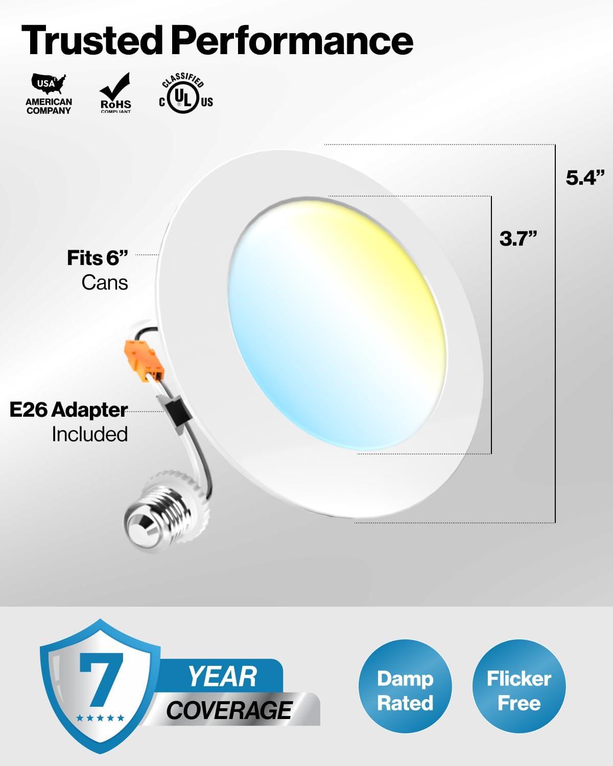 Sunco 4-Inch White LED Recessed Lighting with Selectable Color Temperature