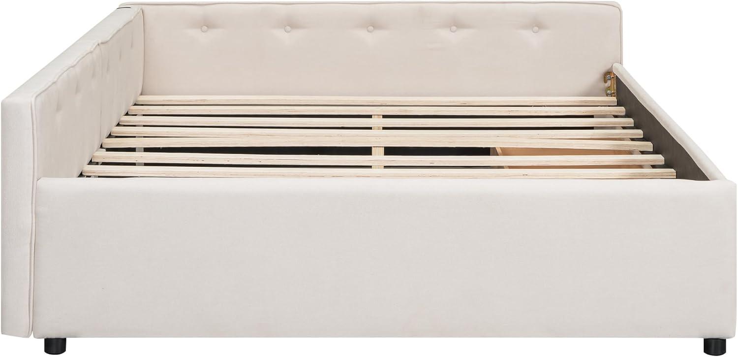 DreamBuck Queen Size Daybed with 2 Drawers, Wood Upholstered Bed Frame with USB Port and Storage, Linen Fabric Daybed, Queen Bed Frames for Bedroom, Living Room, No Box Spring Needed
