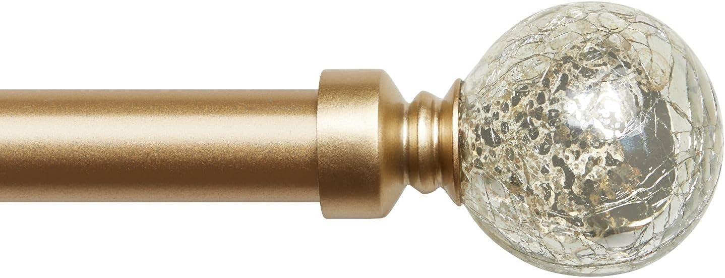 Azilee Exclusive Home Silver Aged Sphere 1" Curtain Rod and Coordinating Finial Set, Adjustable