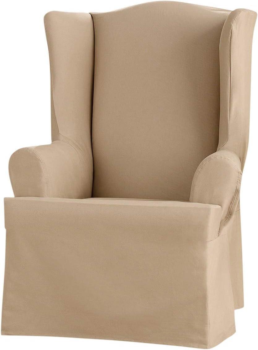 Heavy Weight Cotton Canvas Wing Chair Slipcover Khaki - Sure Fit: T-Cushion Compatible, Machine Washable