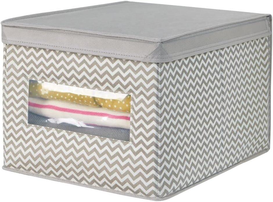 mDesign Large Fabric Closet Box with Window/Lid, 6 Pack, Taupe/Natural Chevron