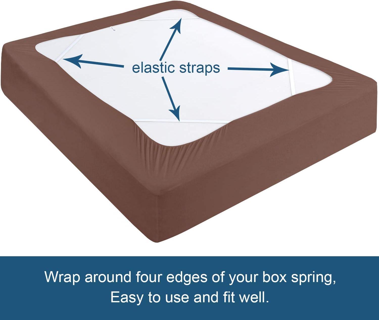 PiccoCasa Home Wrinkle Free Stretchy Fabric Wrap Around 4 Sides Bed Skirt Brown Queen