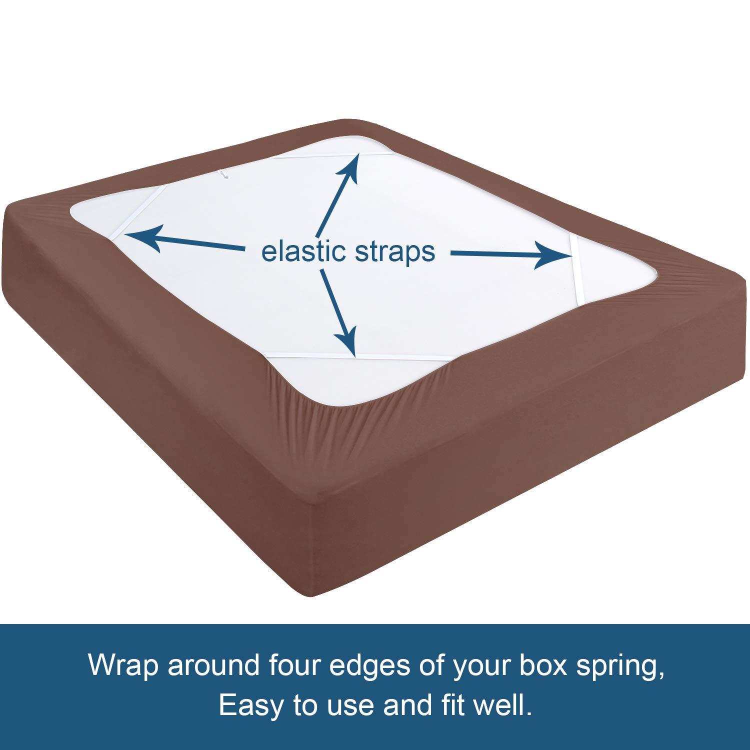 PiccoCasa Home Wrinkle Free Stretchy Fabric Wrap Around 4 Sides Bed Skirt Brown Queen