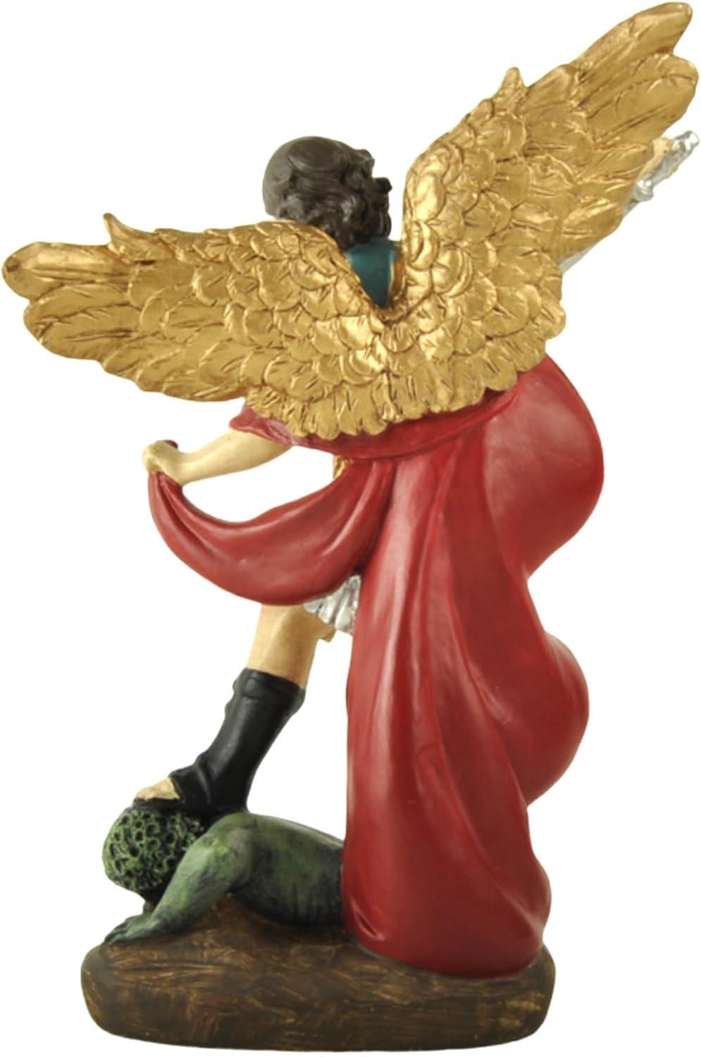 San Miguel Archangel Statue - Saint Michael Statue Miguel Archangel Statue Defeated Lucifer Tramples Demon Statue, Religious Collectible Angel Sculpture, 5.31 Inch