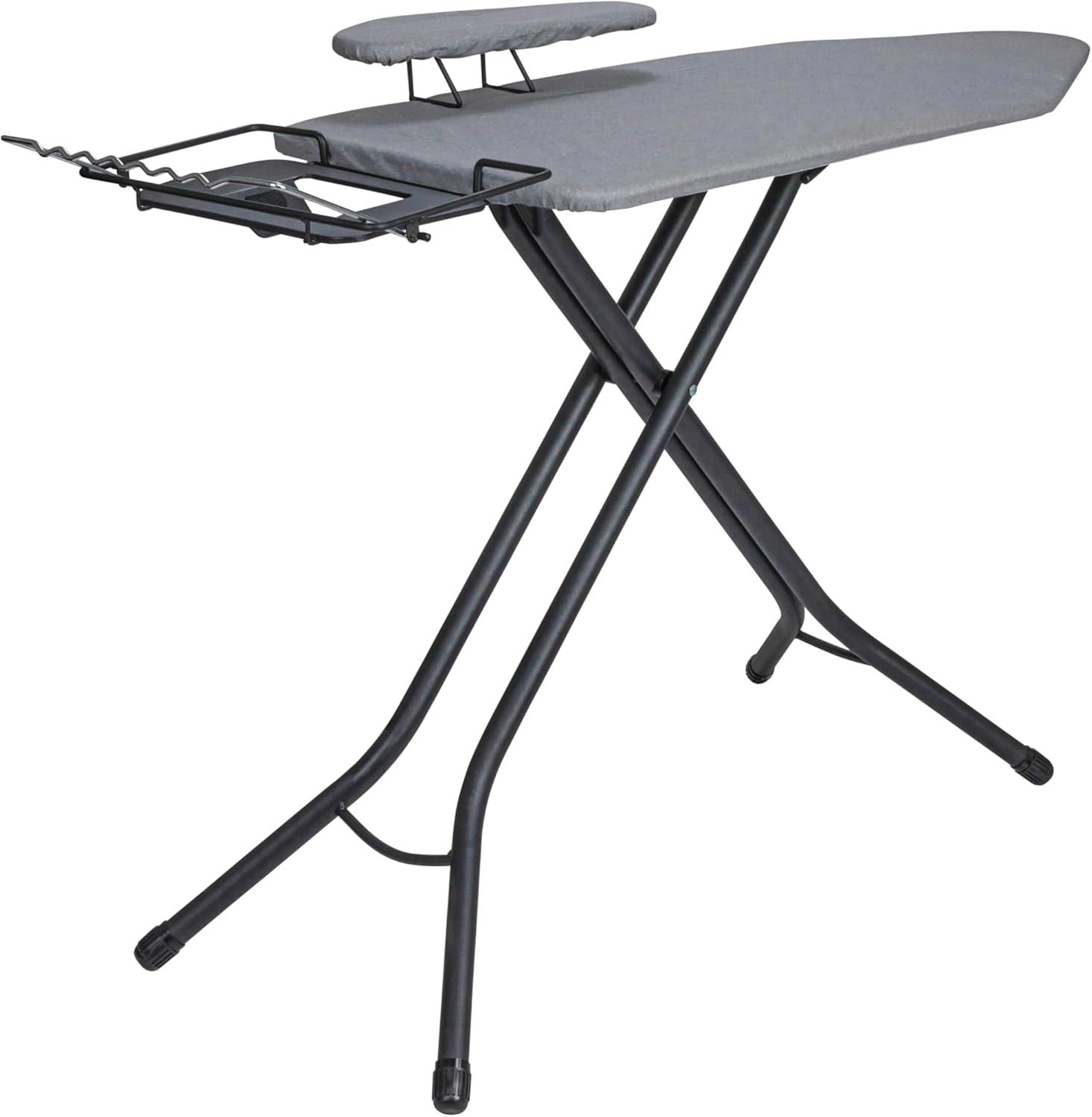 Household Essentials Wide Mega Ironing Board 4-Leg Matte Black Frame Gray Cover: Collapsible Metal, 59" x 18.75", 18.44 lbs