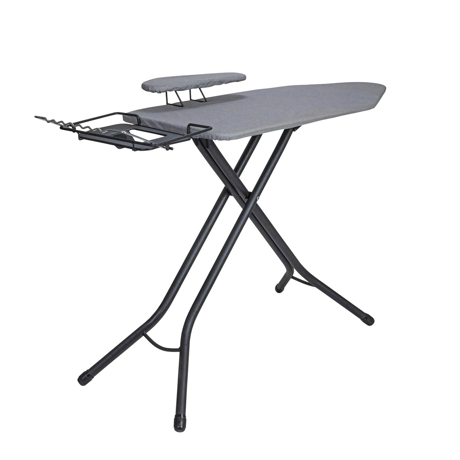 Household Essentials Wide Mega Ironing Board 4-Leg Matte Black Frame Gray Cover: Collapsible Metal, 59" x 18.75", 18.44 lbs