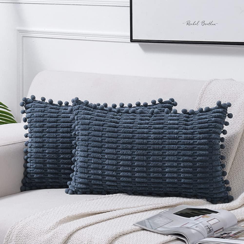 Fancy Homi Pack of 2 Sage Green Lumbar Decorative Throw Pillow Covers 12x20 Inch for Living Room Couch Bedroom, Soft Corduroy Rectangle Solid Cushion Case 30x50 cm, Rustic Farmhouse Boho Home Decor