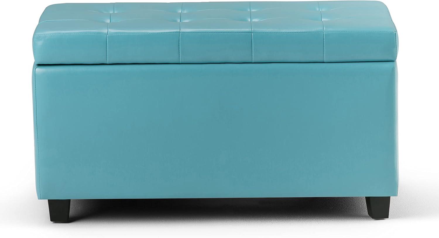 Cosmopolitan 34 inch Wide Rectangle Storage Ottoman in Soft Blue Faux Leather