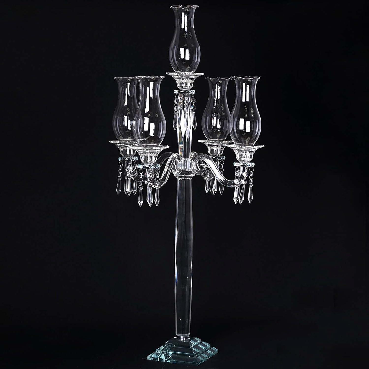 Efavormart 40" 5 Arm Premium Crystal Glass Taper Candle Holder Candelabra With Chandelier Chains