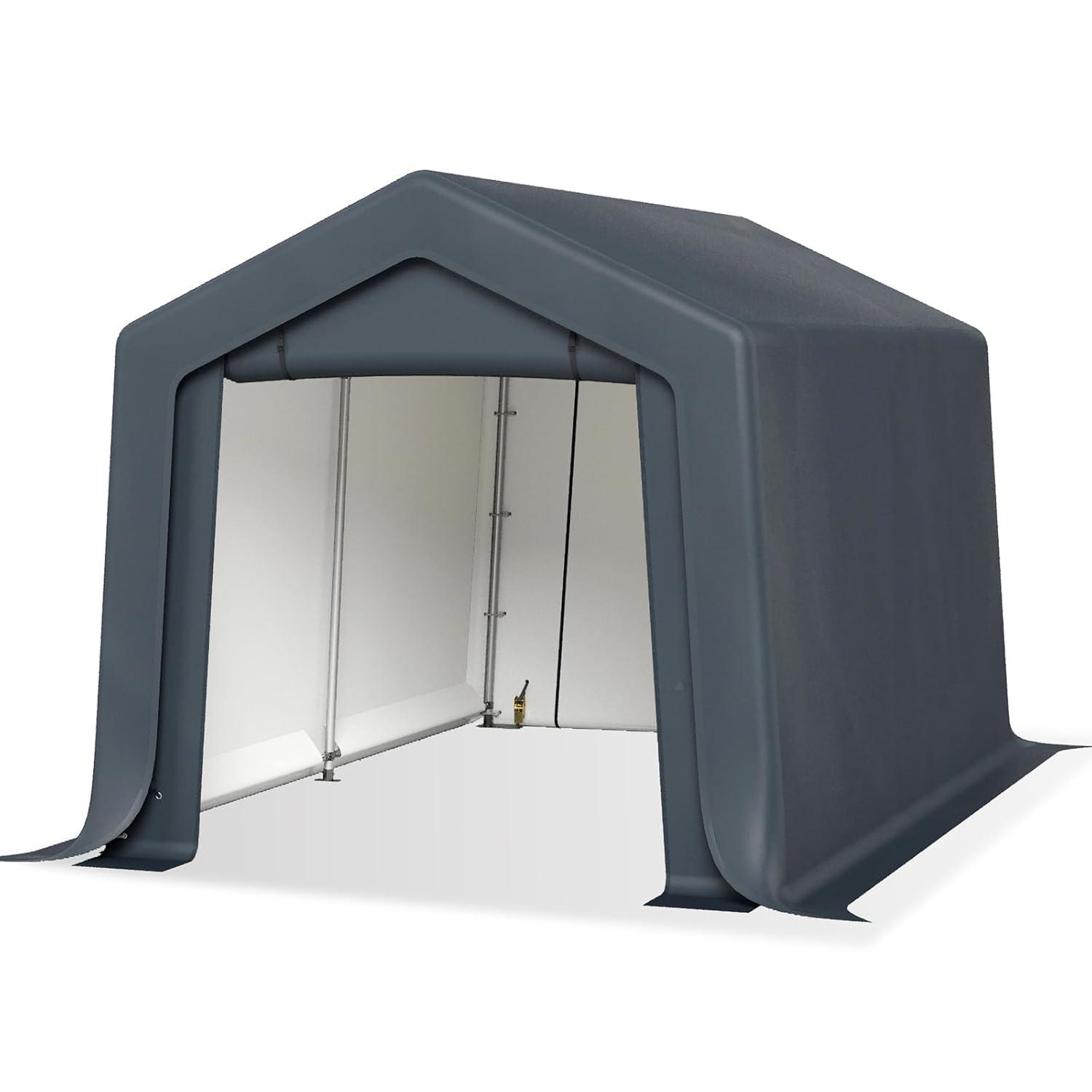 Alpha Joy 8 x 12 x 7.3ft Outdoor Storage Shed Heavy Duty Portable Carport Canopy Shelter, for Bike, Motorcycle, Garden Storage